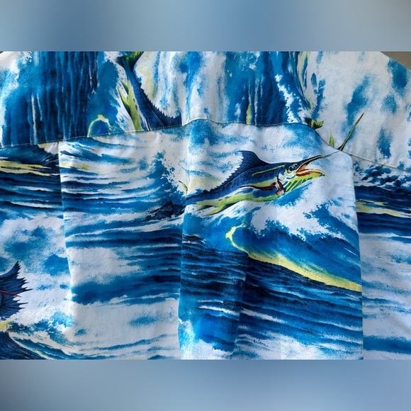 NAUTICA Blue White Fishing Boat SWORDFISH CAMP SHIRT 100% Cotton Men Size Small - Picture 6 of 6